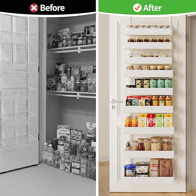 Over The Door Pantry Organizer, 9-Tier Pantry Organization and Storage, Hanging Door Spice Rack Shelves, Home & Kitchen Organization, Laundry & Bathroom Essentials, White