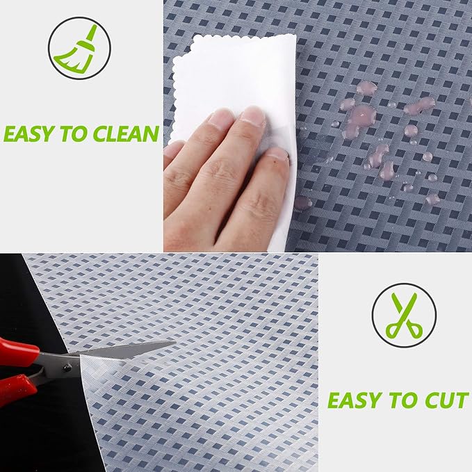 Refrigerator, Freezer, Fridge Shelf Liners and Drawer Mats 11.8 Inch Wide x 157.5 Inch Long, Non Adhesive EVA Plastic Washable Waterproof Pads for Kitchen Cabinet, Pantry Closet, Cupboard, Clear