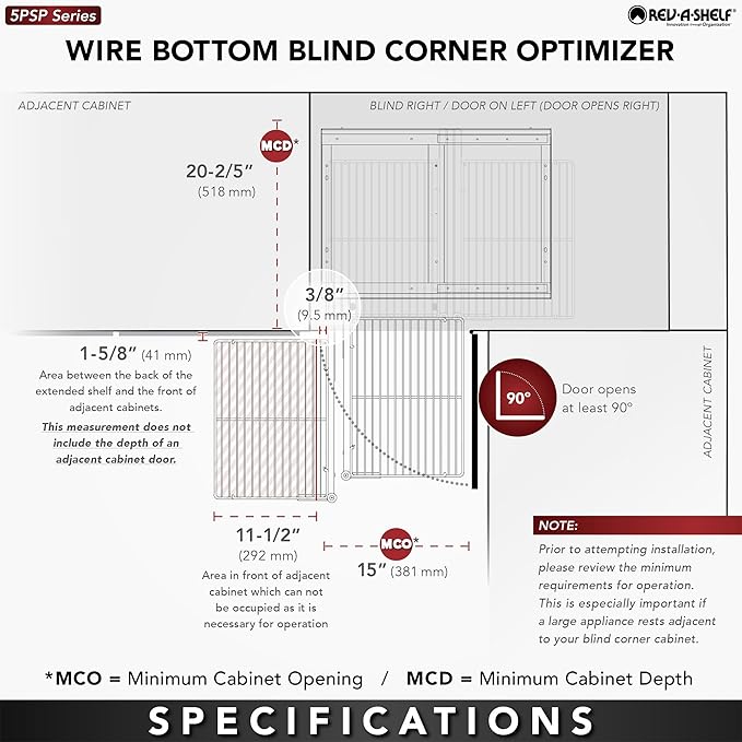Rev-A-Shelf Chrome Two-Tier Wire Bottom Optimizer w/Soft-Close for 15" Blind Corner Cabinet Openings, Storage Organizer with 4 Shelves, 5PSP-15SC-CR