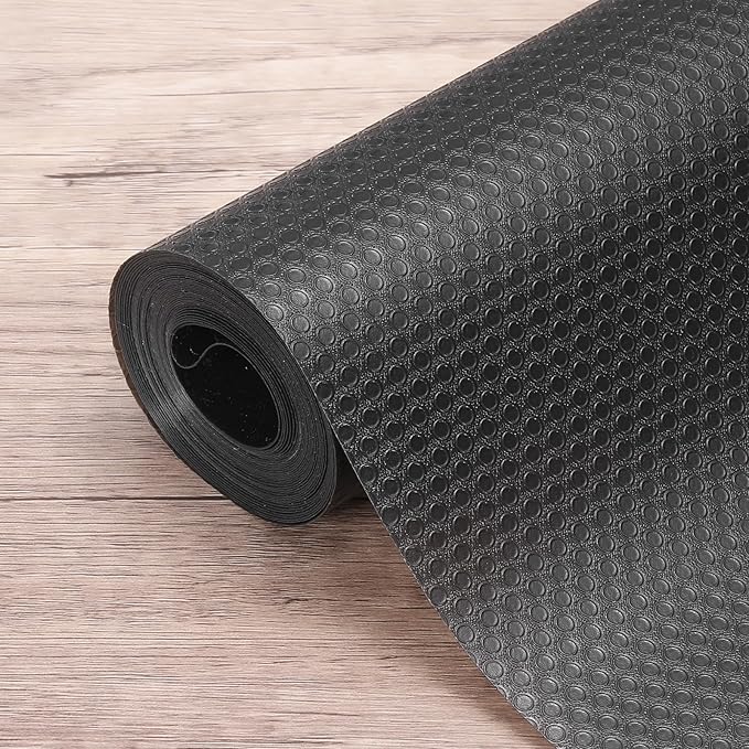 HARFINGTON Shelf Liner 24" x 16ft EVA Non-Slip Drawer Mats Waterproof Circular Mesh Texture Liner for Kitchen Cabinets Cupboard Refrigerator Shelves, Black