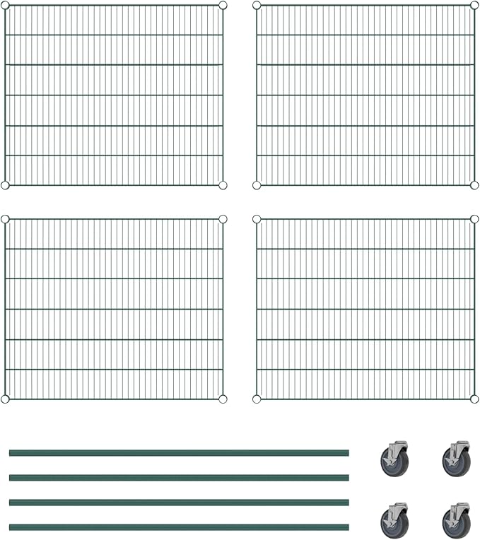 Commercial NSF Listed Green Epoxy Mobile Wire Shelving Kit 30" x 36" x 60", with 4 Shelves Perfect for Warehouse, Walk-in Refrigerator, Freezer, Grocery Store, Restaurant, Dishroom