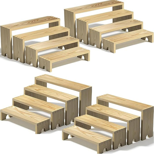 4 Set Large Wooden Tiered Riser Display Stands for Vendor Events,Stackable Perfume Organizer Cologne Stand for Men Women,Wooden Cupcake Dessert Stand,Wood Dessert Table Display Set,Food Display Risers for Party（12-11.2-10.4-9.6IN）