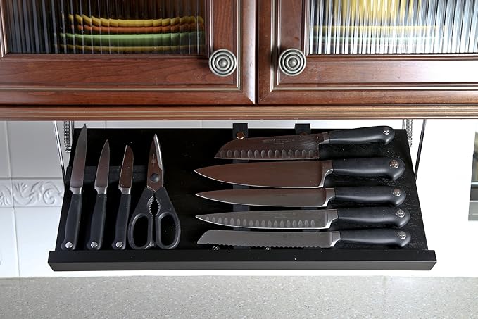 Drop Block Under Cabinet Knife Storage Rack - Small, Black