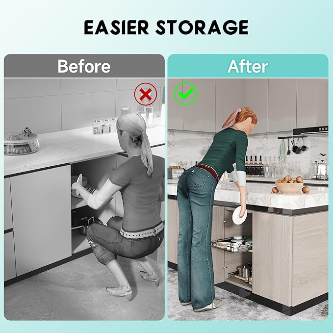2Pack Expandable Pull Out Cabinet Organizer, Adjustable Width:12.3~18.5''W x 22.5''D Under Sink Organizer, Drawer Storage Shelves for Kitchen, Bathroom, Closet, Pantry, Cupboard, Pots, Pans