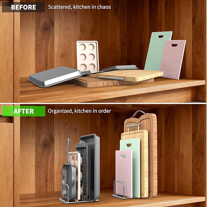 Cutting Board Organizer-1.0in Wide Kitchen Cutting Board Holder Stand for Baking Sheets,Cookie Sheets with 4 Slots,304 Stainless Steel Baking Sheet Oragnizer(1.0 Inch Width Slots)