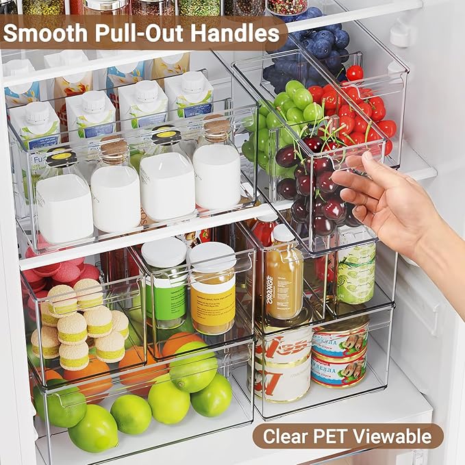 Clear Plastic Storage Bins 3 Pack, Stackable Storage Containers with Dividers, Tall 6" Thicken Storage Drawer Organizer Boxes for Pantry Kitchen Cabinets Fridge Vanity Makeup Craft C6-1