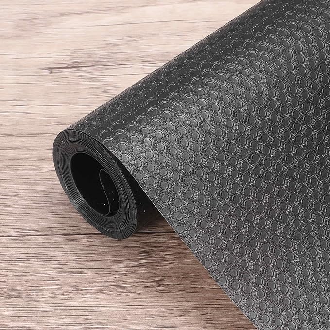 HARFINGTON Shelf Liner 12" x 10ft EVA Non-Slip Drawer Mats Waterproof Circular Mesh Texture Liner for Kitchen Cabinets Cupboard Refrigerator Shelves, Black