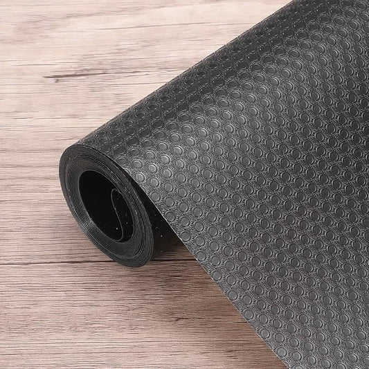 HARFINGTON Shelf Liner 12" x 10ft EVA Non-Slip Drawer Mats Waterproof Circular Mesh Texture Liner for Kitchen Cabinets Cupboard Refrigerator Shelves, Black