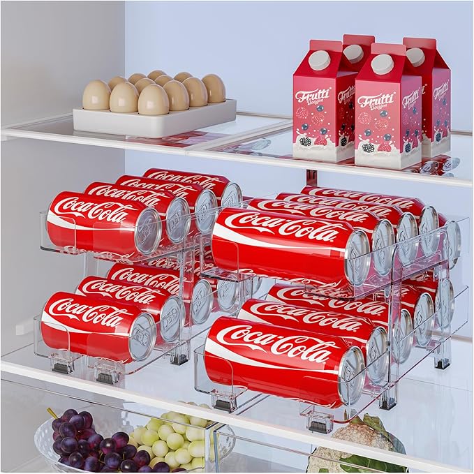 2 Pack Adjustable Soda Can Organizer,Expandable 2 Tier Gravity Beverage Drink Dispenser for Mini Fridge,Rolling Pop Can Storage for Refrigerator,Mini and Tall Skinny Can Holder for Pantry