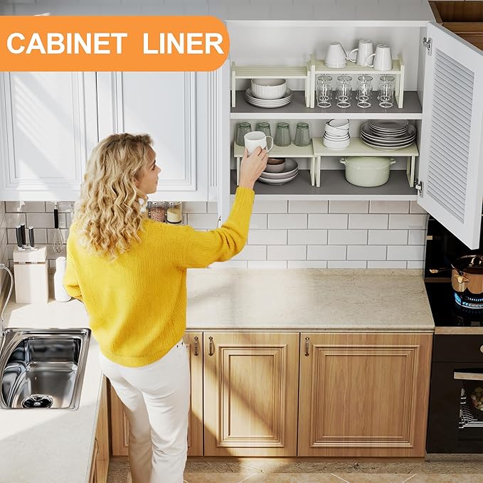 FLPMIX Kitchen Cabinet Shelf Liner: 22" x 300" Clear Waterproof Under Sink Mat - Translucent Grey Non-Adhesive Large Drawer Liner for Pantry Bathroom Cupboard