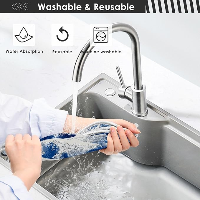 2 PCS Kitchen Sink Splash Guard 14.9 Inch Faucet Mat for Kitchen Sink Bathroom Sink Faucet Absorbing Drip Drain Mat Pad Microfiber Soft Washable Blue Sea Waves