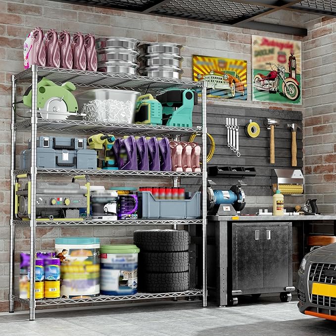 MODCART Storage Shelves, 2 PCS 48" L x 20" W x 72" H Heavy Duty Garage Wire Shelving Unit Loads 2000LBS, 5-Tier Adjustable Metal Industrial Utility Shelf Rack for Kitchen, Laundry Room, Basement
