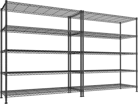2 Set of 45 W Storage Shelves 5 Tier Wire Shelving Unit Adjustable Metal Shelving Wire Shelf Pantry Shelves Wire Commercial Rack for Closet Kitchen Pantry Garage 45" Wx 13.5" Dx70.5 H Black