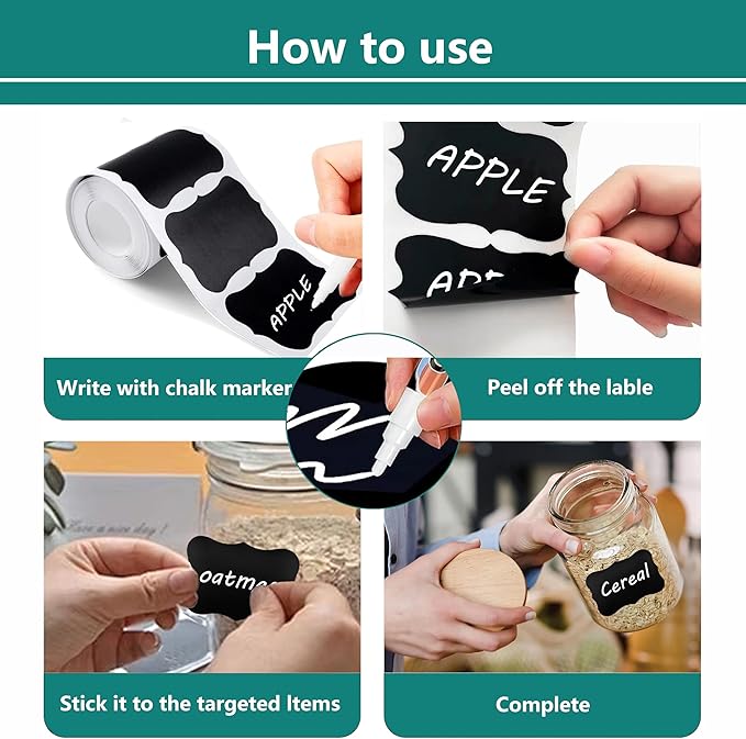 180pcs Chalkboard Labels，Erasable Reusable Blackboard Stickers with 1 Chalk Marker for Mason Jars, Craft Rooms, Weddings, Storage, Pantry Containers and Storage Bin Organize Your Home & Kitchen