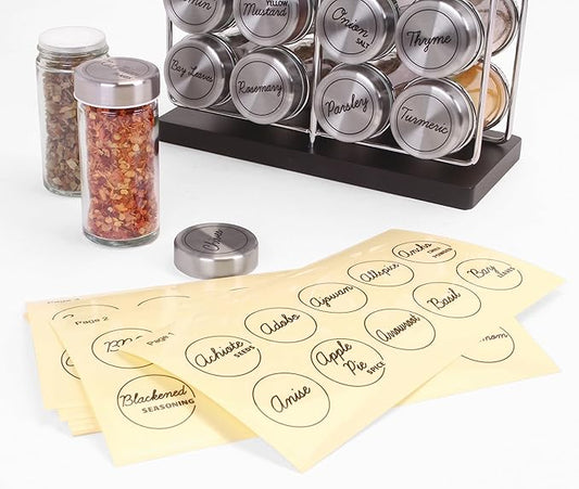 Orii Spice Labels - Clear Round - 160 Pre-Printed +20 Blank
