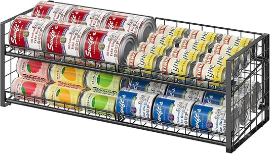 2-Tier Stackable Can Rack Organizer for Pantry Shelf, Extra-Long Can Holder for Kitchen Organization,Heavy Duty Can Dispenser for Canned Food Soup Goods up to 64 in Cabinet Storage, Black