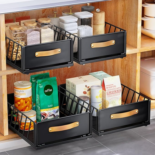 Pull out Cabinet Organizer Fixed with Adhesive Nano Film,Heavy Duty Slide out Pantry Shelves Drawer Storage,Sliding Mesh Cabinet Basket with Handle for Kitchen, Bathroom,Home, 11.8"W X15.7"D X6.2"H
