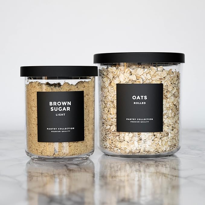 Modern Block-Black Pantry Labels for Containers Preprinted Waterproof by Paper & Pear - Oil & Tear Resistant Square Kitchen Pantry Labels for Home Improvement - Set of 60, 2.6 Inches (No Jars)