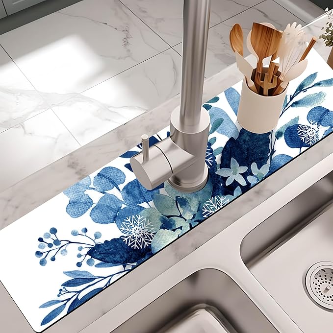 Kitchen Sink Splash Guard Faucet Mat -1 PC Super Absorbent Fast Drying Mat Sink Gadgets-Splash Guard Behind Faucet Drip Catcher for Kitchen, Bathroom,Sink Mat, Dish Drying Mat, Bathroom(23.5" X 5.5" )