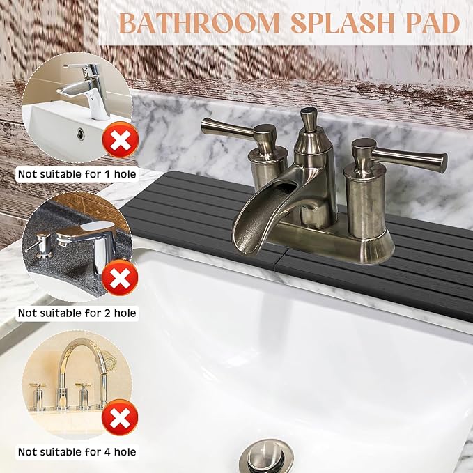 Teenyyou an Oval Hole Gray Faucet Mat for Kitchen Sink 17.32" x 4.6" Kitchen Faucet Absorbent Mat Diatomite Splash Guard for Sink Quick Drying Stone Drip Catcher for Bathroom Counter