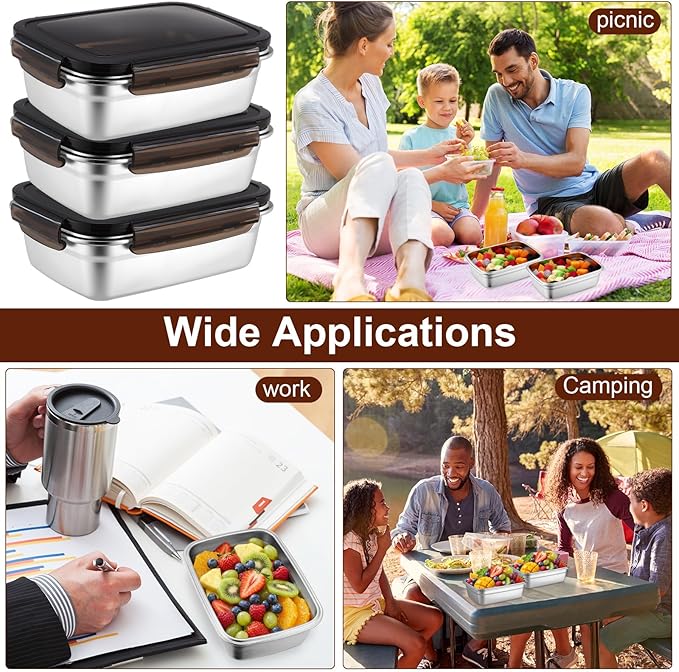 Acellegic 12 Pcs 304 Stainless Steel Food Storage Containers with Lid, Airtight Metal Food Containers Reusable Stackable Bento Meal Lunch Box Freezer/Dishwasher Safe for Kitchen Travel(29oz/ 850 ml)