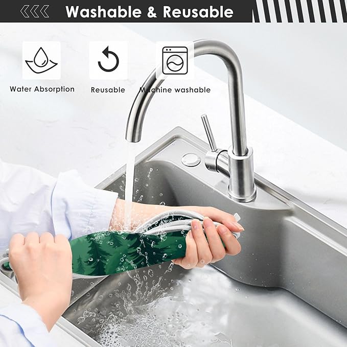 2 PCS Kitchen Sink Splash Guard 14.9 Inch Faucet Mat for Kitchen Sink Bathroom Sink Faucet Absorbing Drip Drain Mat Pad Microfiber Soft Washable Green Mountain Forest Trees