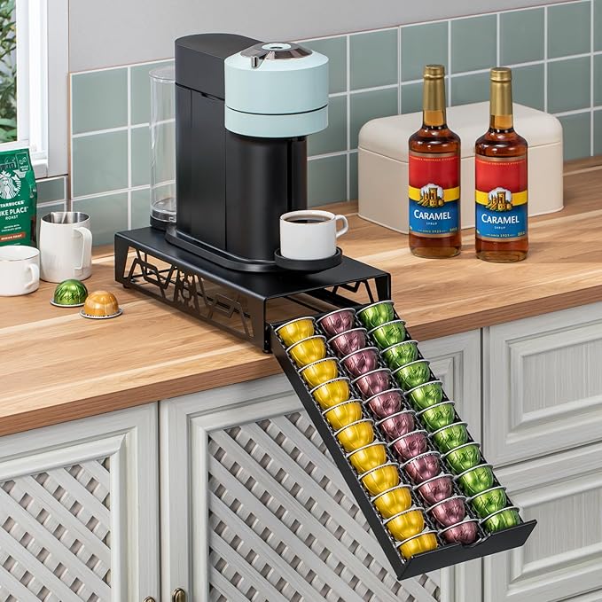 Rice rat Nespresso Pod Holder Pod Drawer Cabinet Pod Storage Rack For Counter，Black (30 Pods)