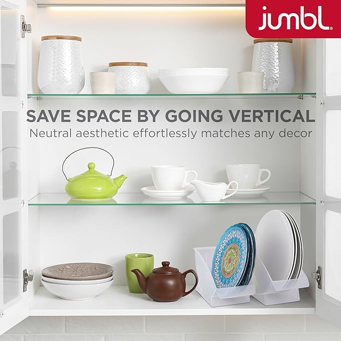 Jumbl 10-Inch Veritcal Salad Plate, Dessert Plate Holder, Cabinet Space Saver and Organizer, Plastic Plate Cradle pefect for small cabinet storage, RV's, apartments. Comes with 1 Cradle