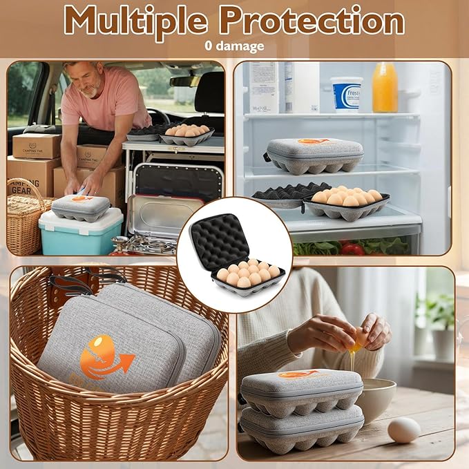 Geelin 2 Set 12 Slots Outdoor Egg Containers with Lid Deviled Egg Holder Camping Carrier with Handle Reusable Shockproof Eggs Cartons Storage Box Portable Holder Protection for Picnic Travel Party