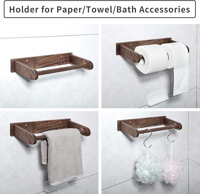 Wood-Paper-Towel-Holder-Under-Cabinet-Kitchen-Handmade - Wall Mounted/Adhesive No Drill Sturdy Roll Hanging Organizer, Horizontal Papertowel Dispenser Easytear, Handcraft Decor Gift Real Woodwork Home