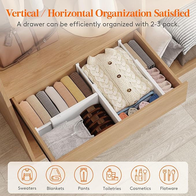 Lifewit 9 Pack Drawer Dividers Plastic 6" High, 13.5-22" Adjustable Drawer Organizers for Clothes, Expandable Dresser Separators in Bedroom/Bathroom/Kitchen/Office Organization and Storage, PLS6