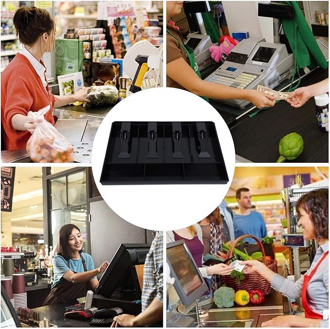 Tiiyee Cash Register Drawer Insert Tray, Cash Money Tray 4 Bill 3 Coin Currency Compartment Replacement Organizer Removable Slot Storage Case with Plastic Clip for Point of Sale System Stores