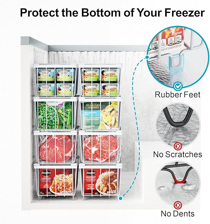 iSPECLE Chest Freezer Organizer Bins - 3 Pack Small Stackable Deep Freezer Organizer Bins for Most 7 Cu.FT Chest Freezer Sort Frozen Meats, Freezer Storage Bins Easy Access Food without Digging, White