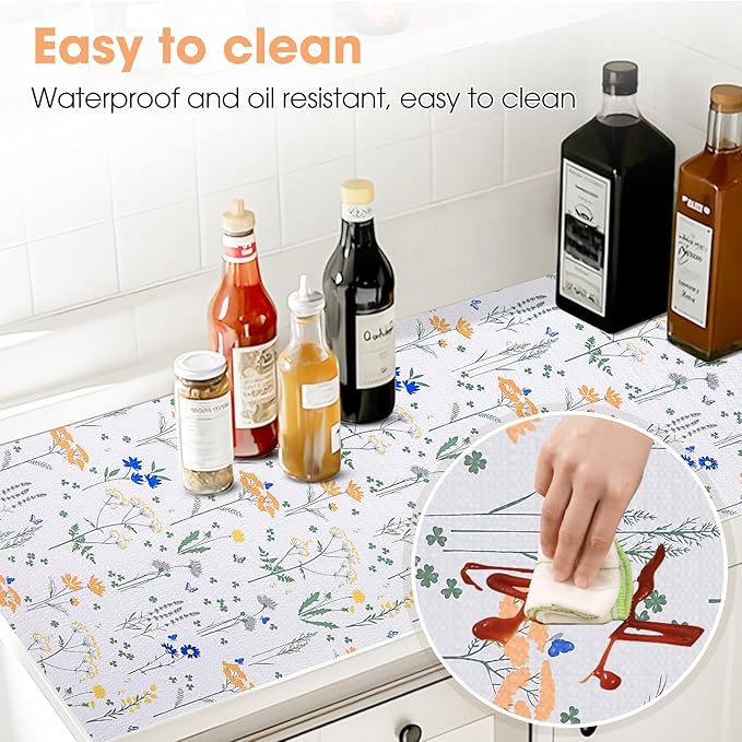ALIUNI Drawer and Shelf Liner, Non-Slip Kitchen Cabinet Liners Non-Adhesive Thick Strong Grip Waterproof Washable Mats Protect Dresser Shelves Cupboard Bathroom Cabinets, Flower, 12 in X 10 FT
