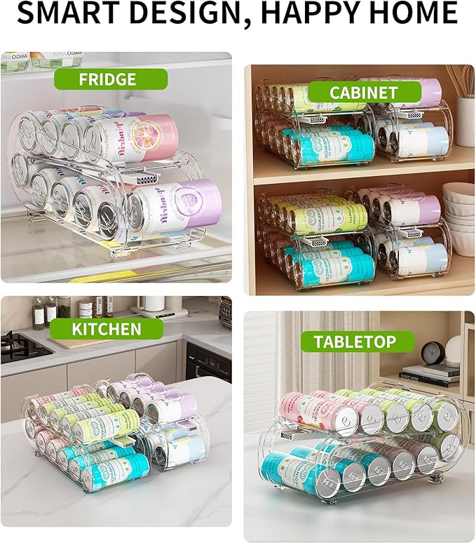 Soda Can Organizer 2 Pack, Automatic Rolling Can Organizers for Refrigerator - Wide+Slim 2 Size Can Dispenser for Fridge & Pantry Storage - Space Saving Kitchen & Beverage Organizer