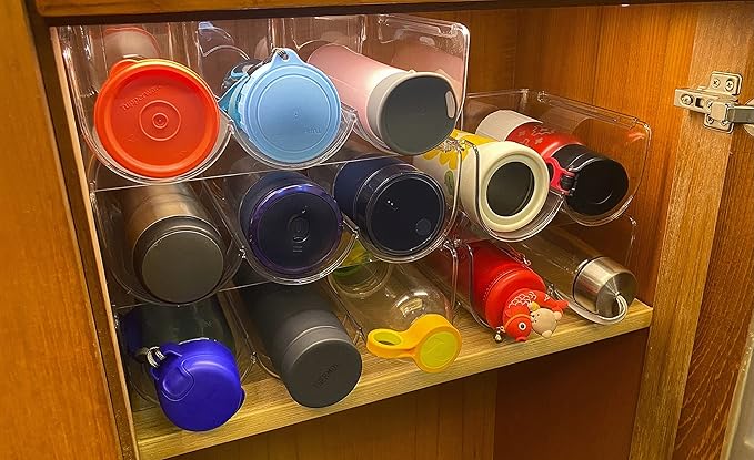 OKITCHEN Set of 4 Refrigerator Wine Rack, Cabinet Water Bottles Storage Organizer, Stackable Wine Rack for Kitchen Countertop Save Space, 1-Bottle 4 Packs