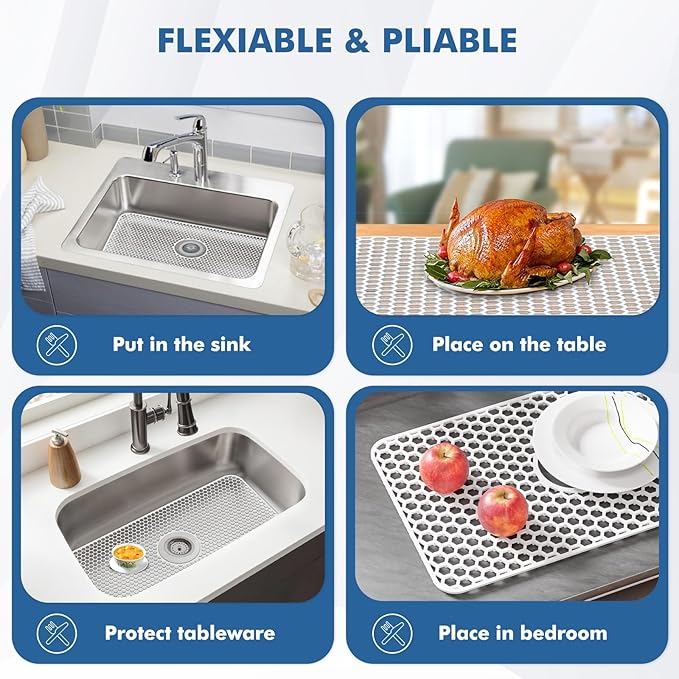 Bestjing Silicone Sink Protectors for Kitchen Sink - 26"x 14" Kitchen Protector Accessory, Non-Slip Heat Resistan Mat for Bottom of Farmhouse Stainless Steel Porcelain, Dishwasher Safe (White)
