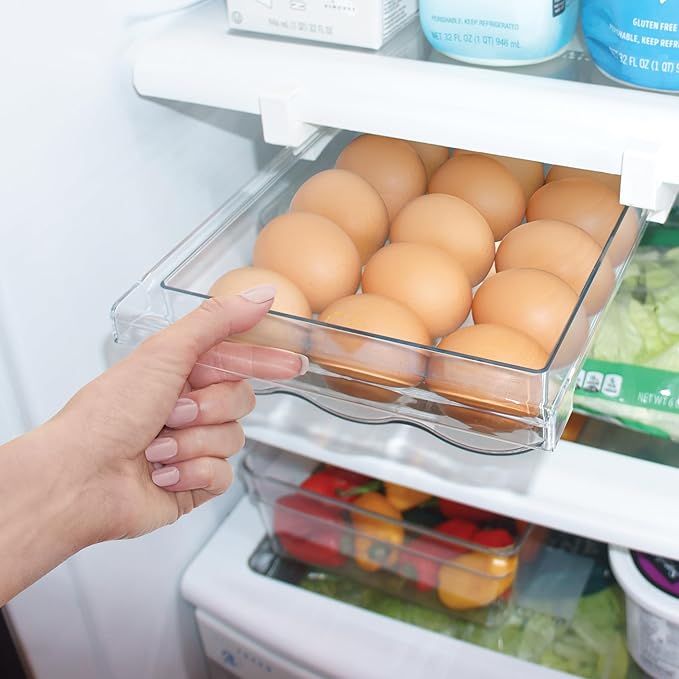 Oggi Undershelf 18 Egg Fridge Drawer - Clear Plastic Refrigerator Organizers and Storage - Easy-to-Mount Pull-Out Egg Drawer - Maximize Space with Fridge Organizers and Storage Solution - 12x7.5x4.3