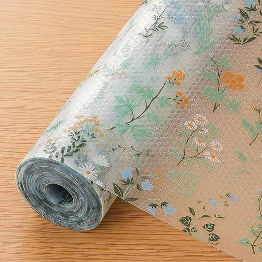 INNOLITES Shelf Liners for Kitchen Cabinets – Drawer Liner Waterproof & Oil-Proof, Non-Adhesive EVA with Floral Pattern – Durable Washable, Easy to Cut (Sage Green, 17.7" x 78.7")