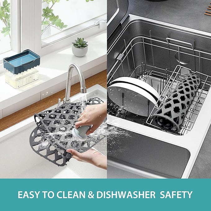 SAMSIER Sink Protectors for Kitchen Sink, Kitchen Sink Accessory - Silicone Mats Grid for Stainless Steel Strainer Bottom of Farmhouse Porcelain sinks (13”x11”)