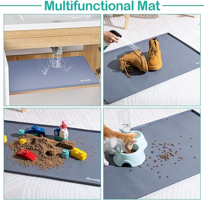 FORWOS Waterproof Under Sink Mat 34" x 19", Silicone Cabinet Liner, Rubber Protector for Kitchen and Bathroom, Keeps Cabinets Clean, Dry, and Organized (Grey)