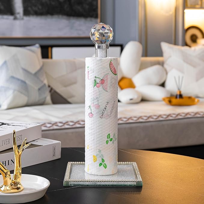 Hochance Multicolor Crystal Standing Paper Towel Roll Holder Countertop Weighted Rack,Glam Cute Bling Rhinestone Jeweled Diamonds Modern Decoration Christmas Housewarming Gifts for Kitchen Home Bar