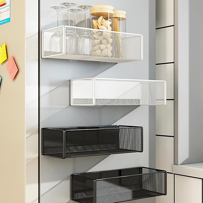 LIFEFAN Magnetic Basket Organizer Holder for Fridge Magnetic Storage Bin Box Containers for Refrigerator Whiteboard Classroom (Large, White)