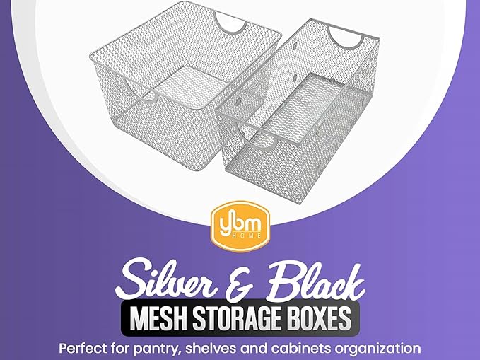 YBM HOME Kitchen Pantry Organizer Wire Baskets for Shelves, Cabinets, Pantry, Countertop, Mesh Open Storage Bin Metal Basket for Organizing Food Supplies, 12 Pack, 14x10x8.8
