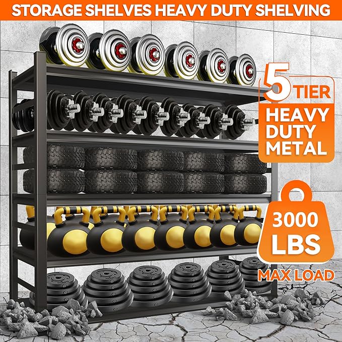 Metal Shelving, Garage Shelves Series, Heavy Duty Storage Shelf, Large Industrial Steel Racks for Garage, Basement and Factories, Multifunctional Utility Shelving Unit