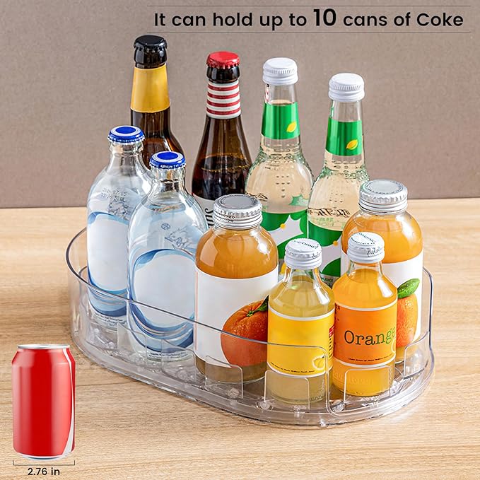 HomeBeyond Rectangular Lazy Susan Organizer for Refrigerator & Cabinet, 360° Rotating Fridge Turntable, Removable Non-Skid Tray to Organize Condiments, Cans, Beverages, Clear PET