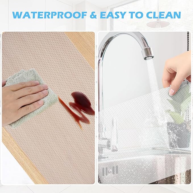 MooiFun Drawer Liners, Waterproof Shelf Liner, Anti-Slip Non-Adhesive BPA Free Kitchen Cupboard Cabinet Liner Refridge Fridge Mats Sink Protector Strong Durable for Home (Clear/15.7in x 20Ft)