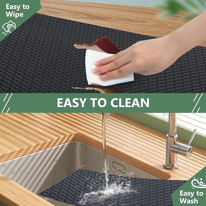 Origuuds Shelf Liners, Non-Adhesive Drawer Liner, Waterproof & Oil-Proof Kitchen Cabinet Cupboard Liner Plastic EVA Material BPA Free Fridge Liner Mats Paper Protector for Shelves (Black/16in x 240in)