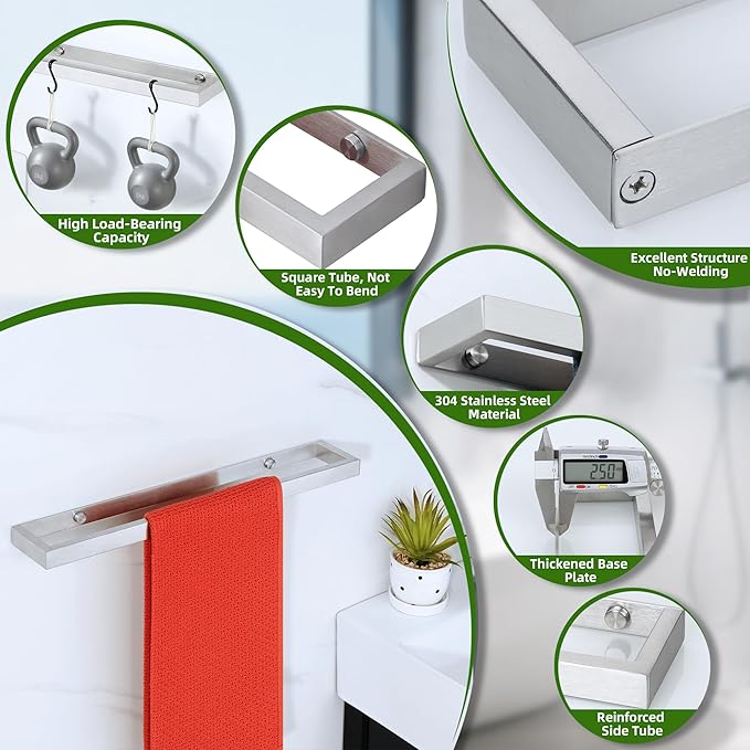 Alise Bath Towel Bar,Wall Mount Towel Holder Towel Rack Towel Hanger for Bathroom Lavatory,16 Inch SUS304 Stainless Steel Towel Rail,Brushed Finish