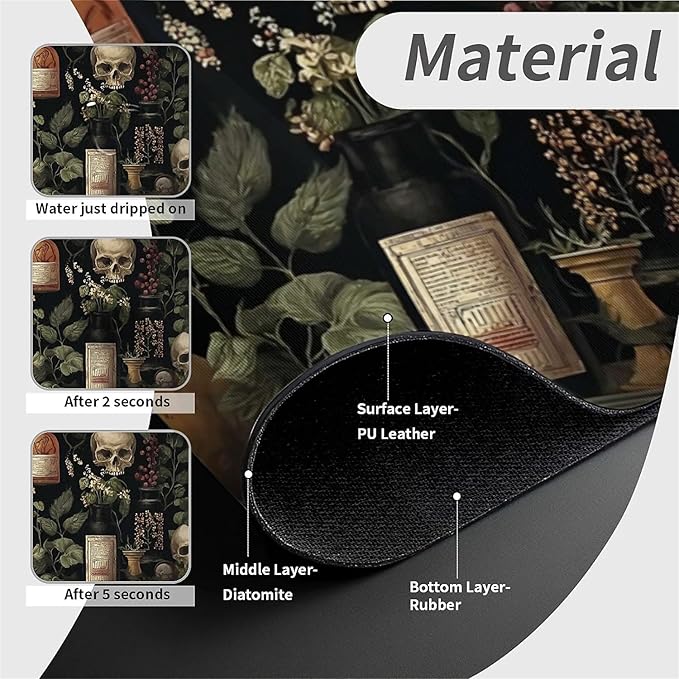 Kitchen Sink Splash Guard，Apothecary bottles, skulls Faucet Mat Sink Gadgets-Super Absorbent Fast Drying Mat Drip Catcher for Kitchen, Bathroom,Sink Mat, Dish Drying Mat, Bathroom(15" X 5.5" )